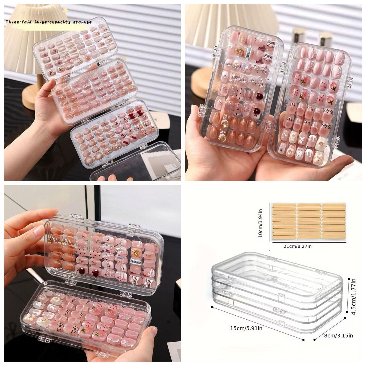 3 Fold Transparent Nail Organizer Case